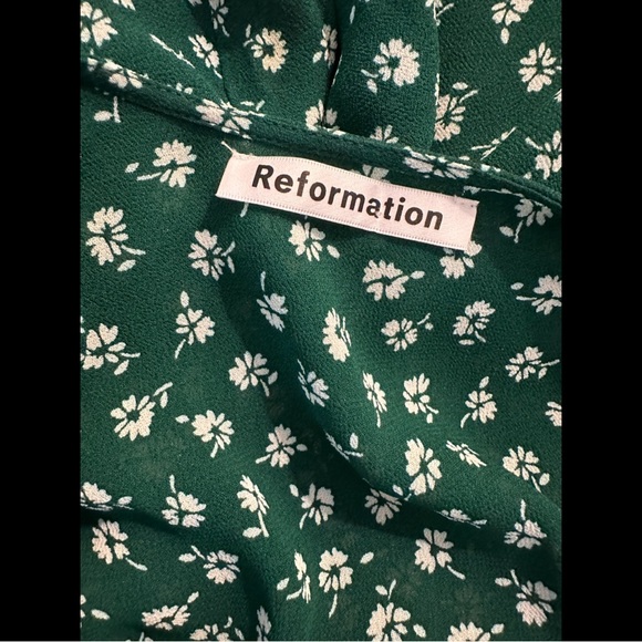 REFORMATION Lucky Mini Dress Chive Emerald Green White Floral Clover Wrap Short - Picture 13 of 15